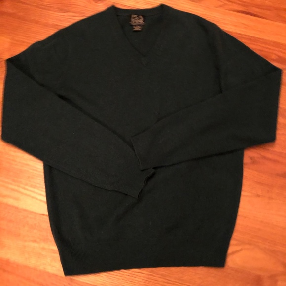 Mens 100% Cashmere Jos A Bank Green V Neck Sweater Small - Picture 3 of 3